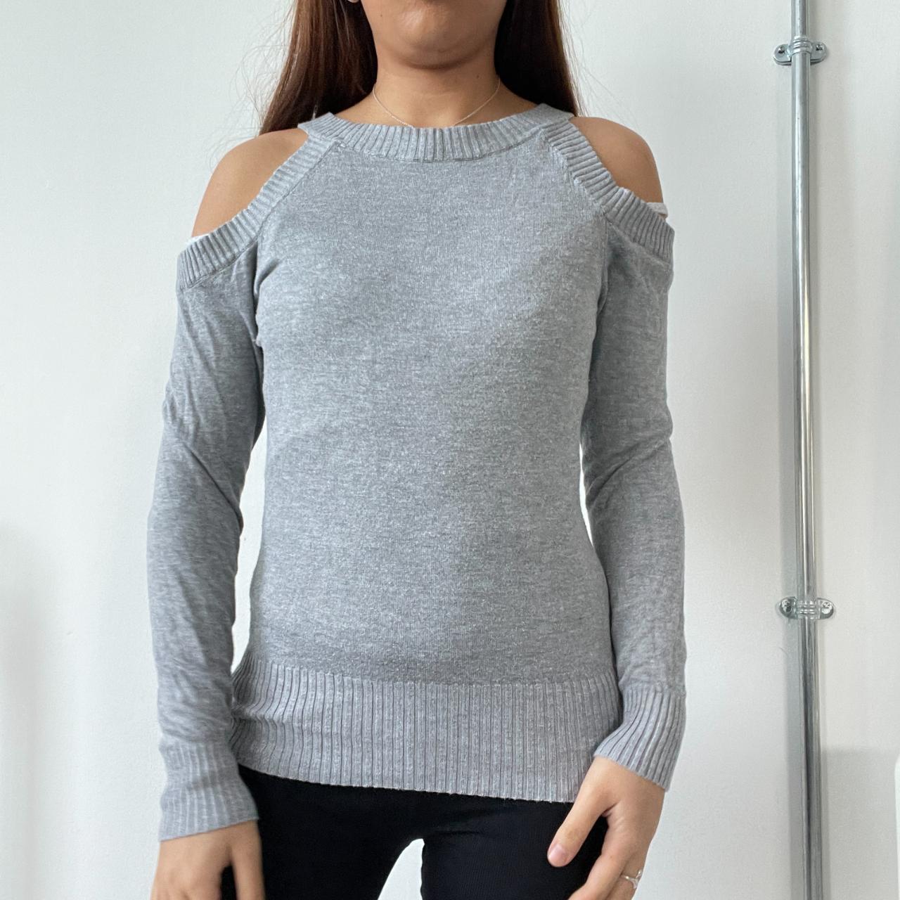 Grey Knitted Cutout Long Sleeve Top