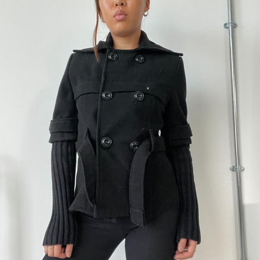 Black Asymmetric Layered Peacoat