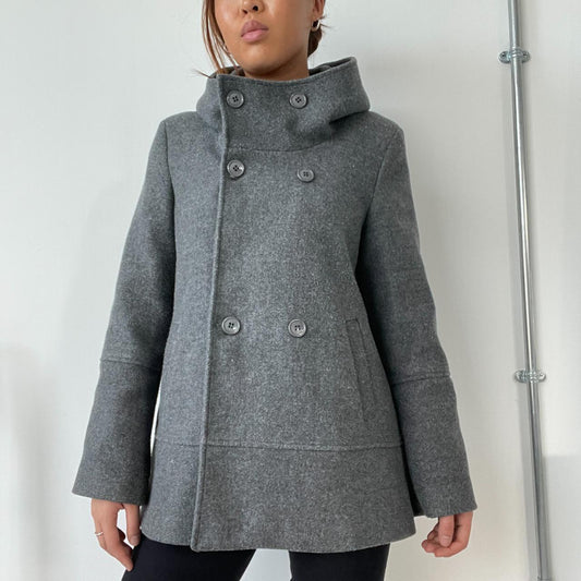 Grey Asymmetric Wool Peacoat