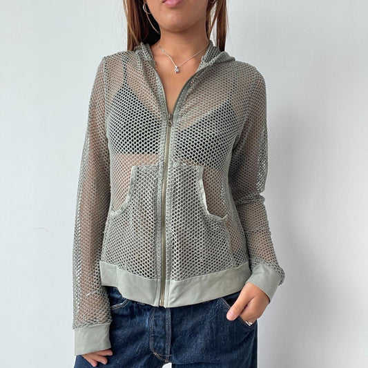 Vintage Khaki Mesh Zip up Hoodie