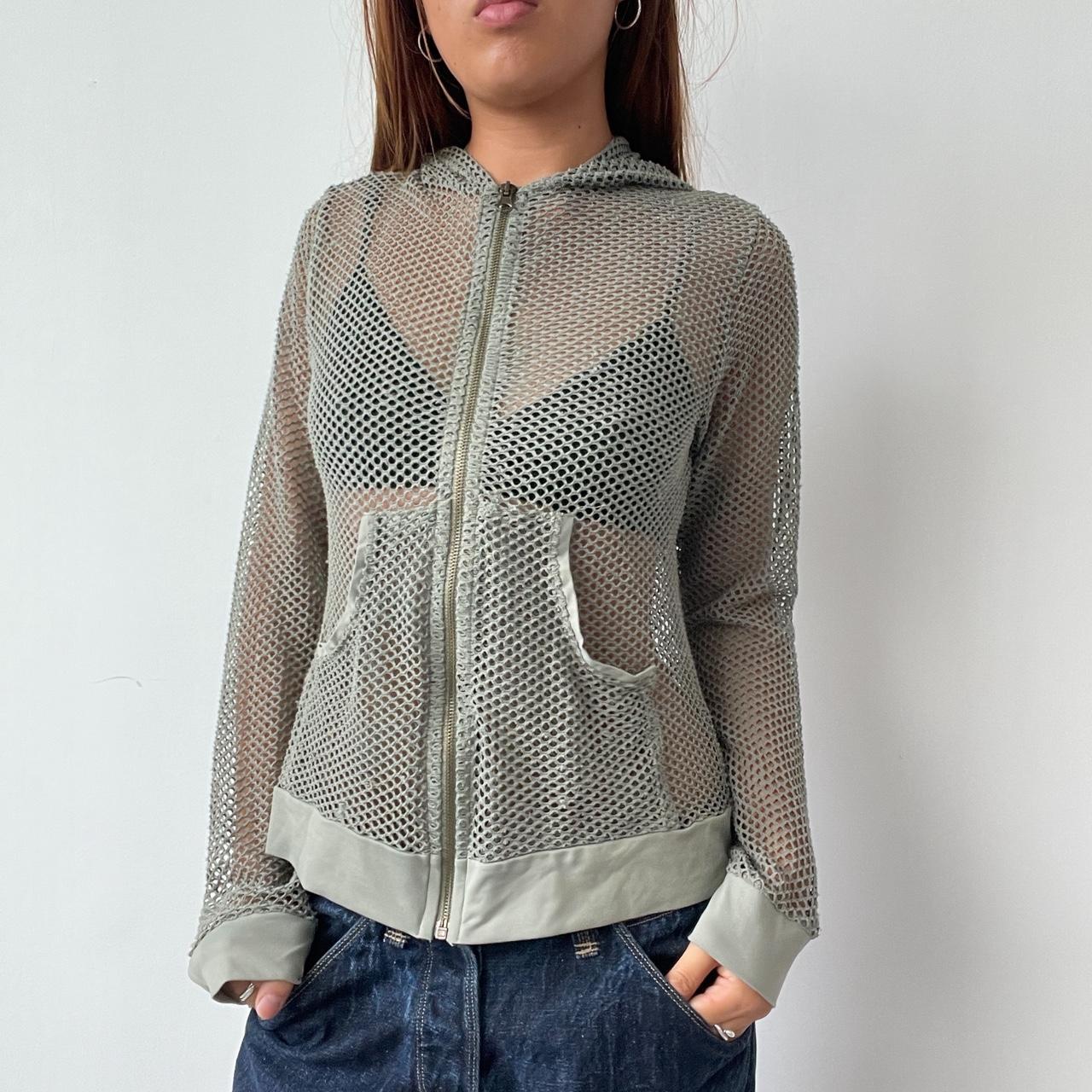 Vintage Khaki Mesh Zip up Hoodie