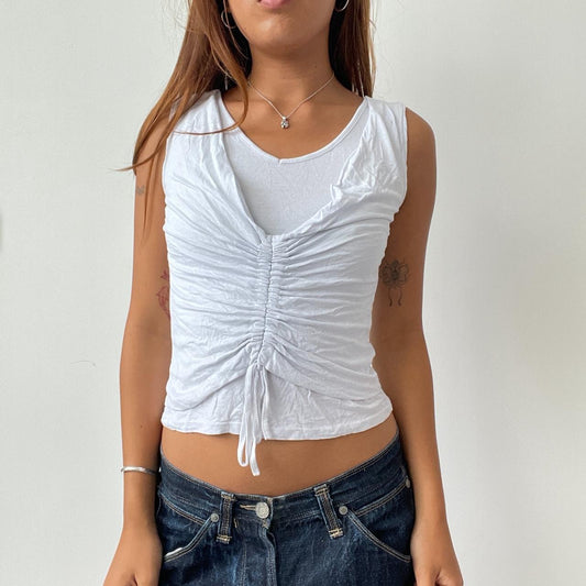 Vintage White Double Layered Ruched Top