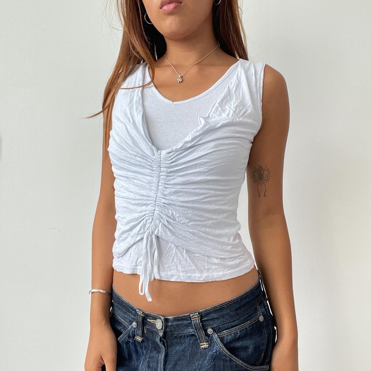 Vintage White Double Layered Ruched Top