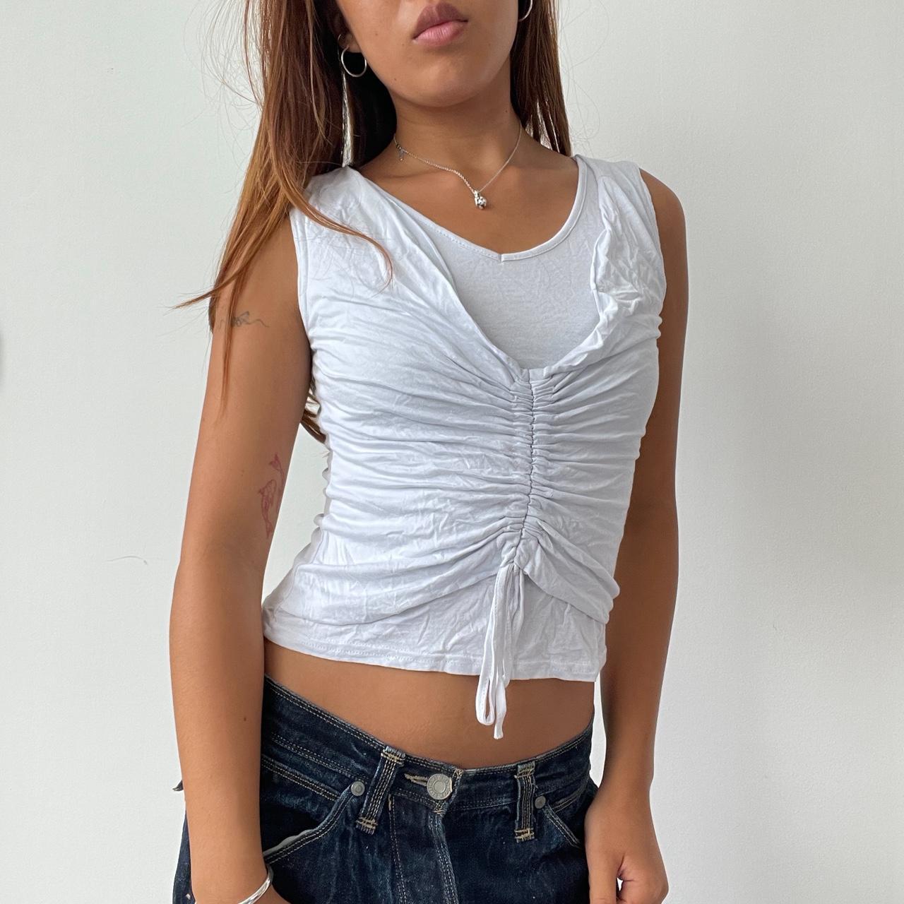 Vintage White Double Layered Ruched Top