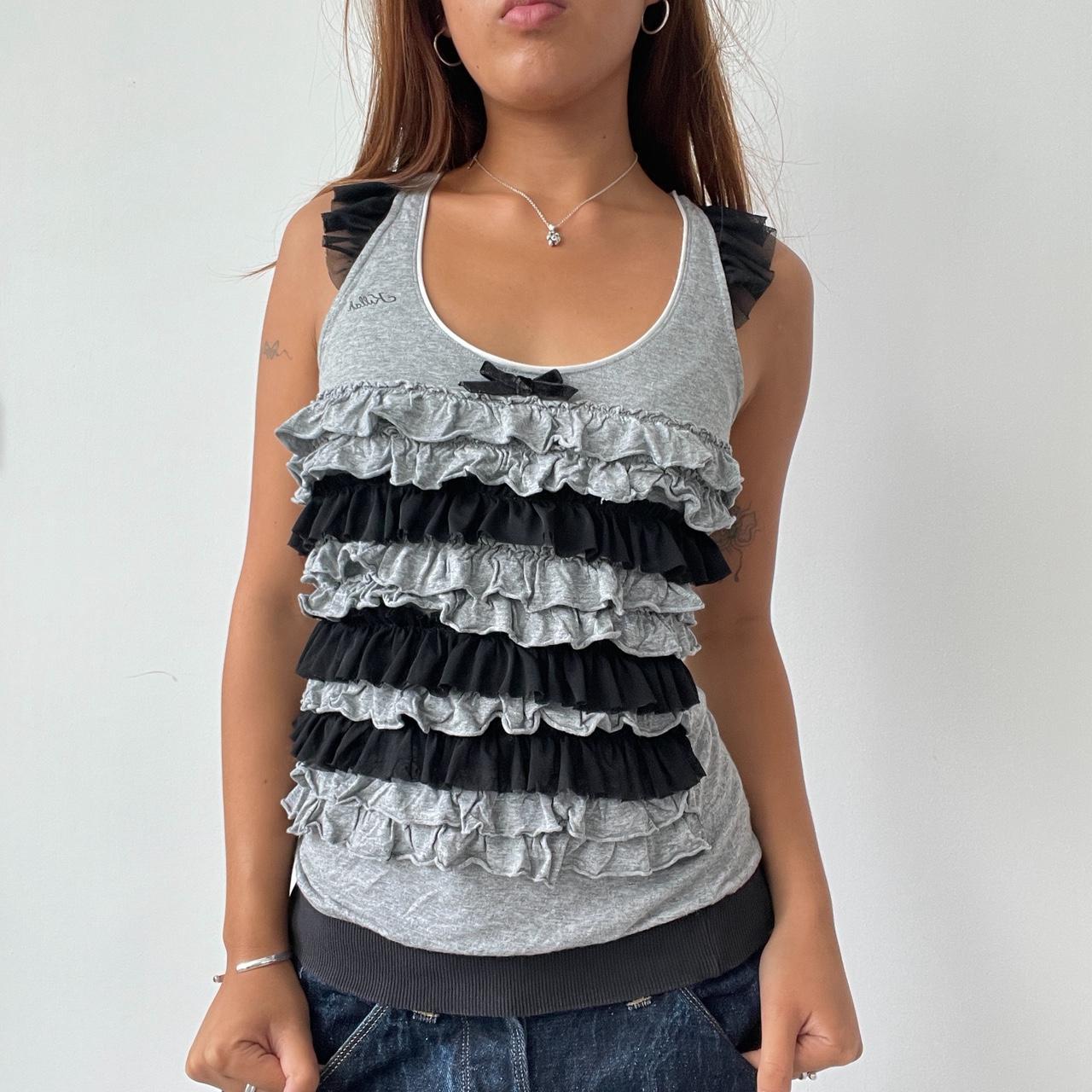 Vintage Grey Black Frill Top