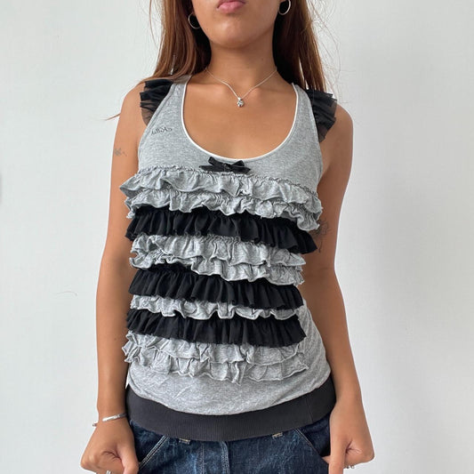 Vintage Grey Black Frill Top