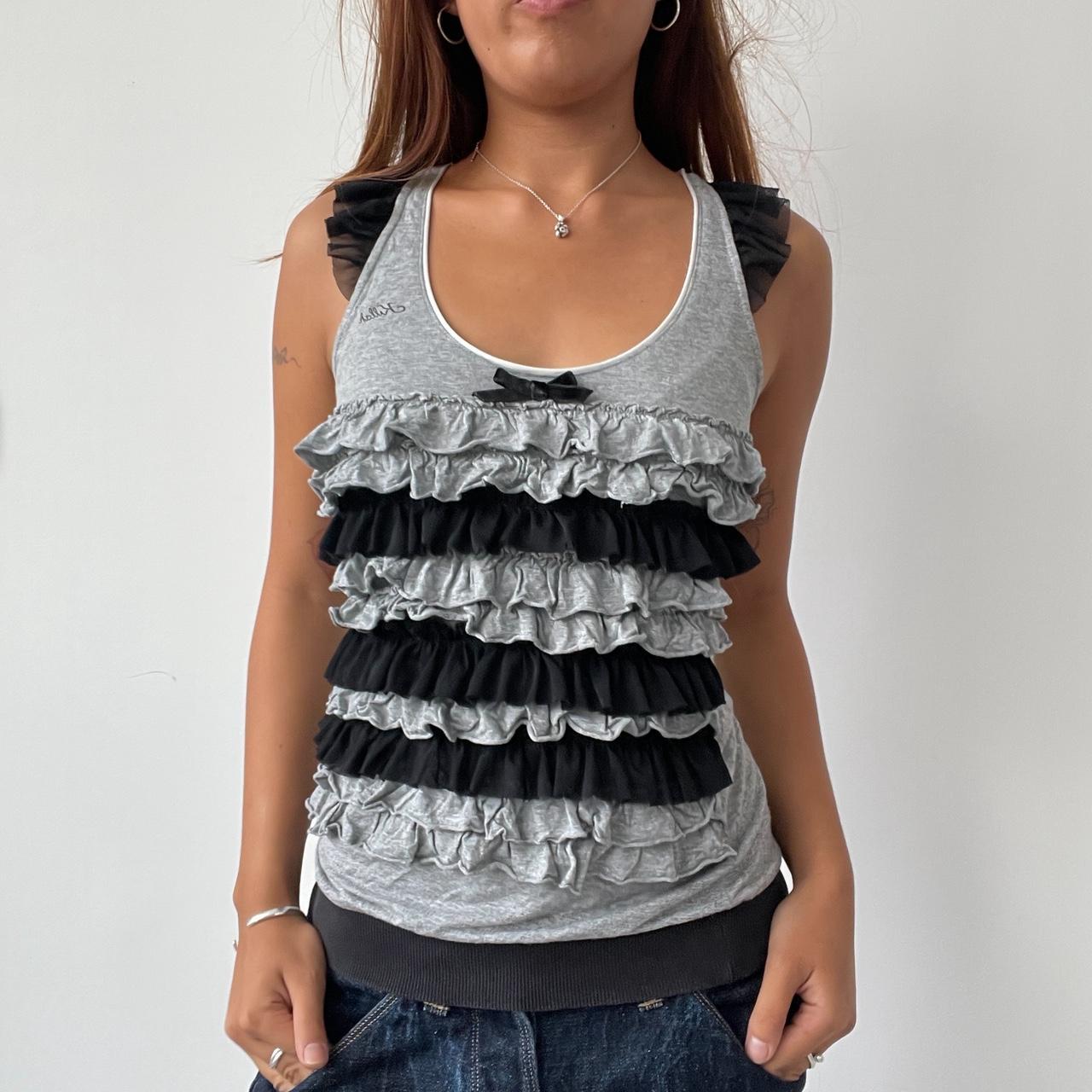 Vintage Grey Black Frill Top
