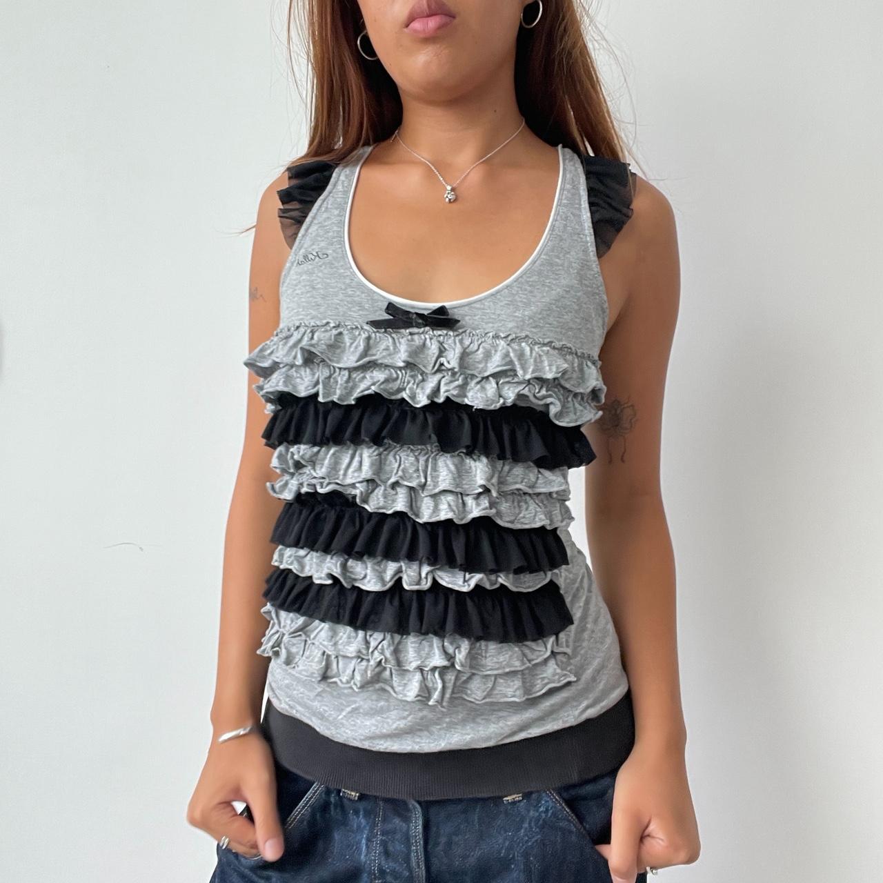 Vintage Grey Black Frill Top