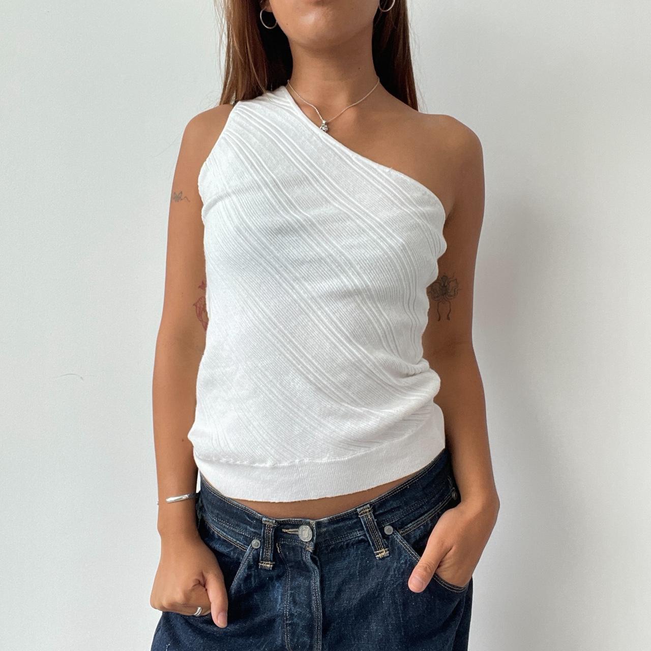 Vintage White Knit One Shoulder Top