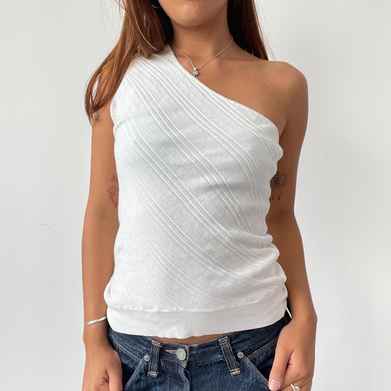 Vintage White Knit One Shoulder Top