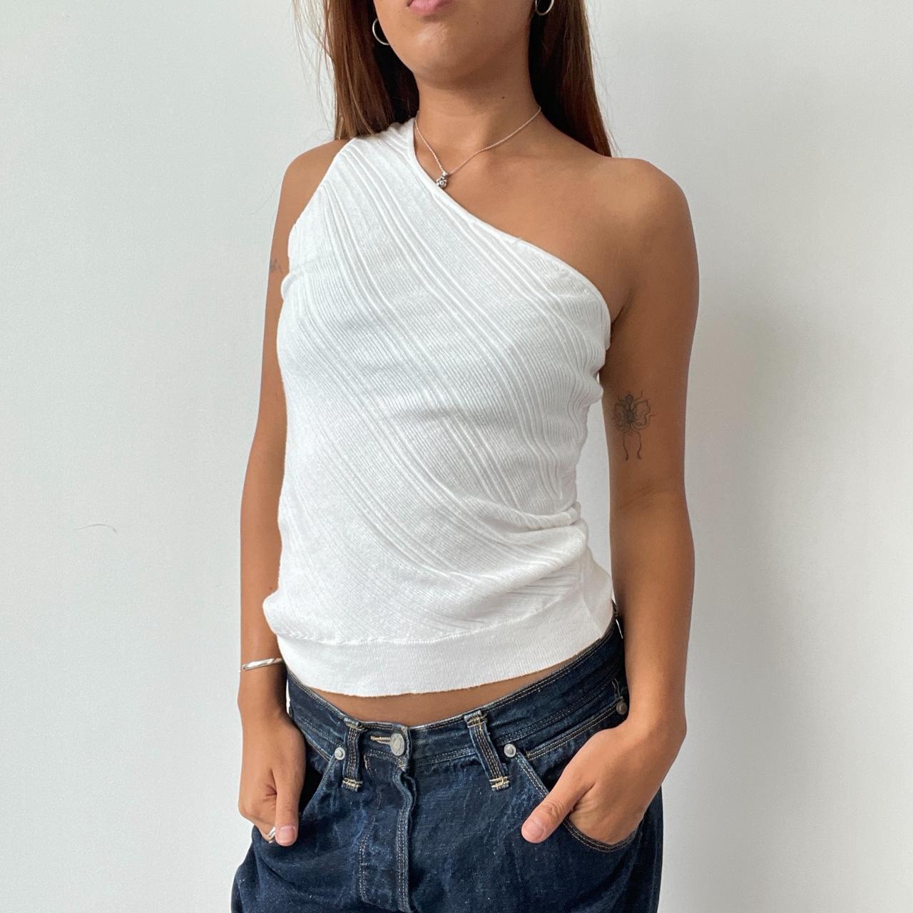 Vintage White Knit One Shoulder Top