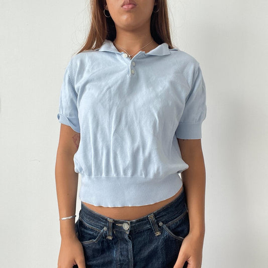 Vintage Baby Blue Knit Polo Top