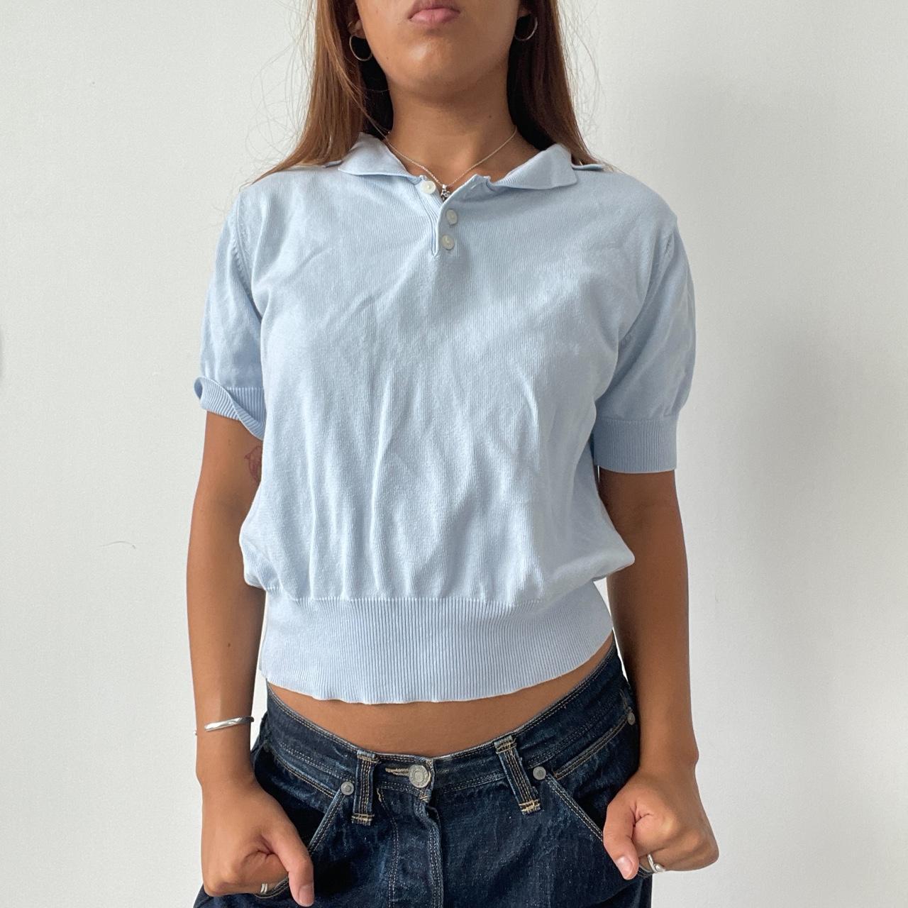 Vintage Baby Blue Knit Polo Top