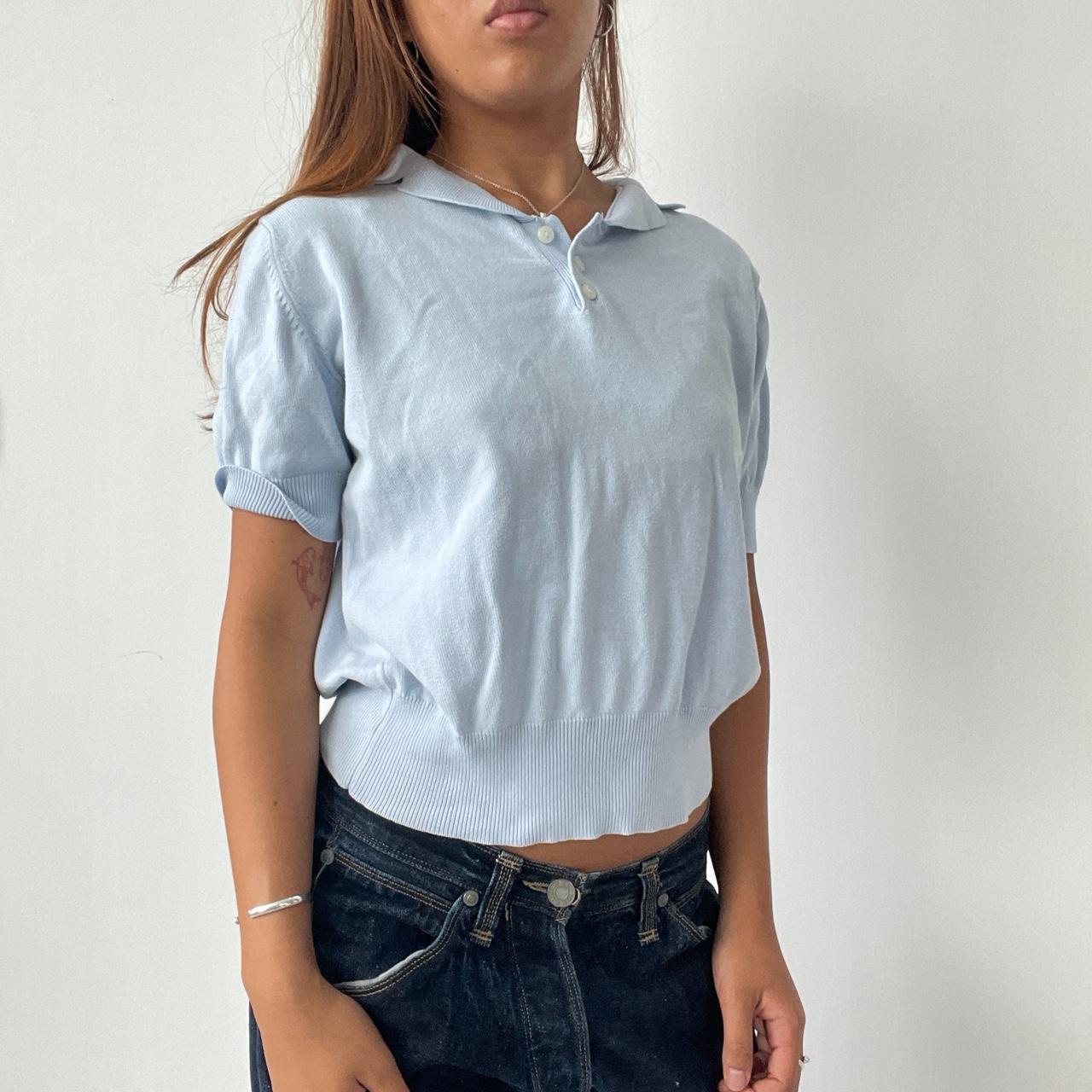 Vintage Baby Blue Knit Polo Top