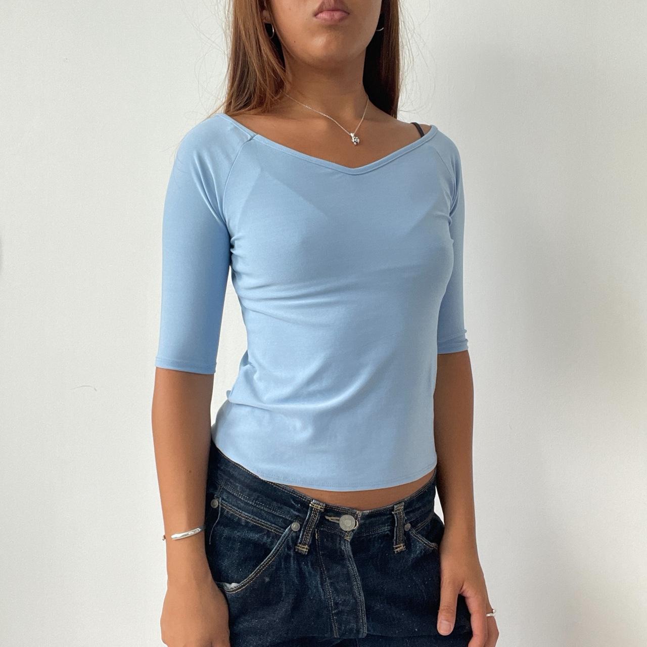 Vintage Baby Blue V Neck Top