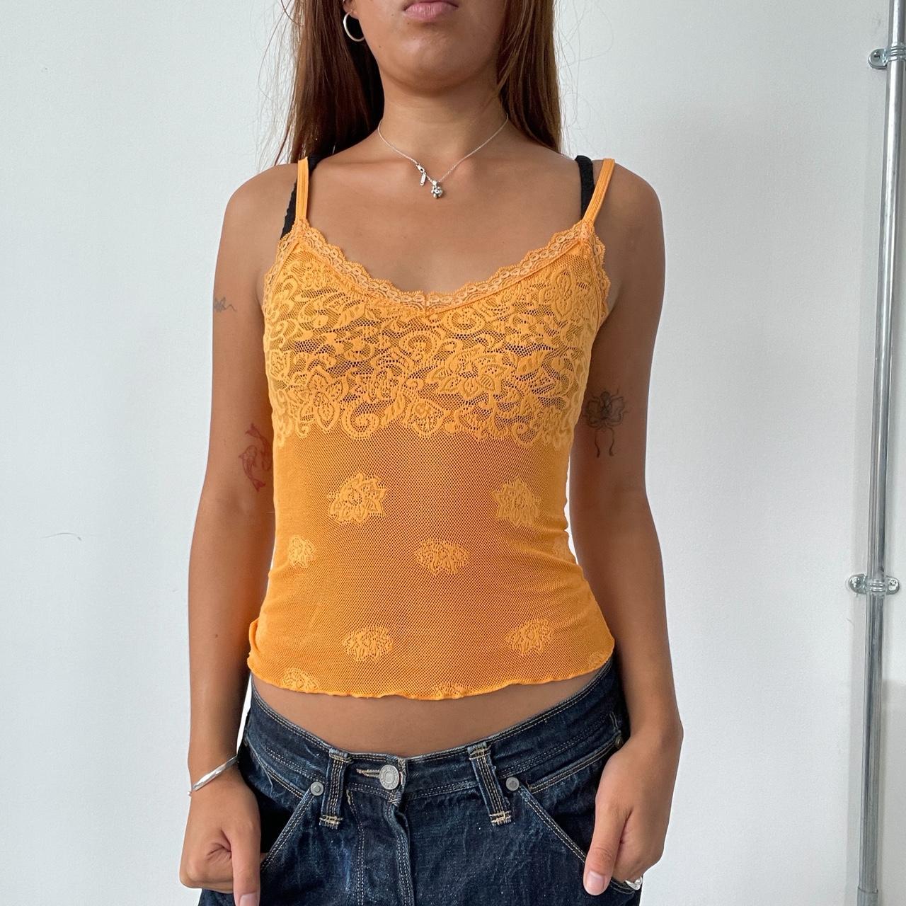 Vintage Orange Lace V Neck Cami