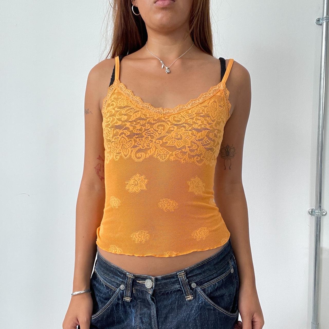 Vintage Orange Lace V Neck Cami