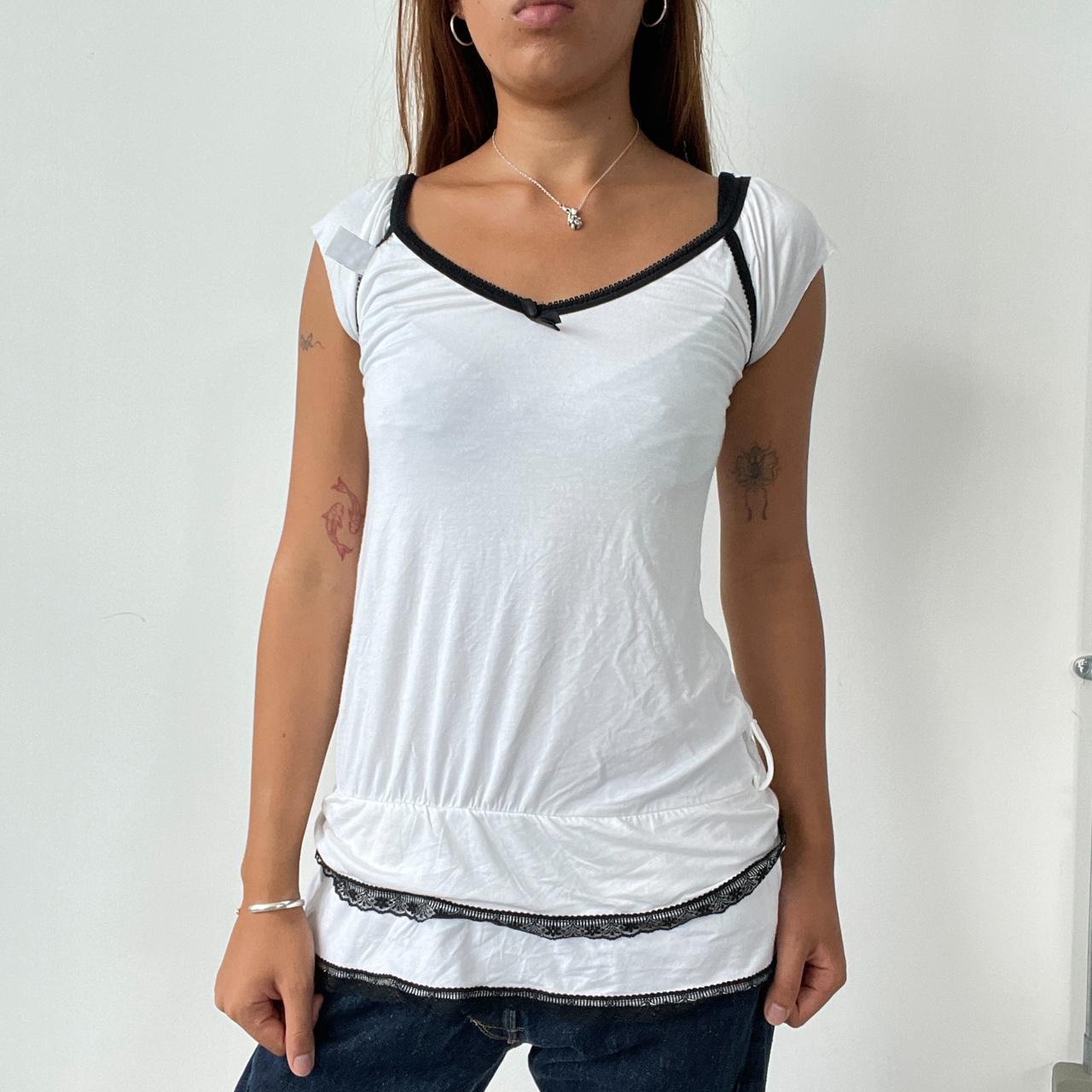 Vintage White Black Lace Trim Top