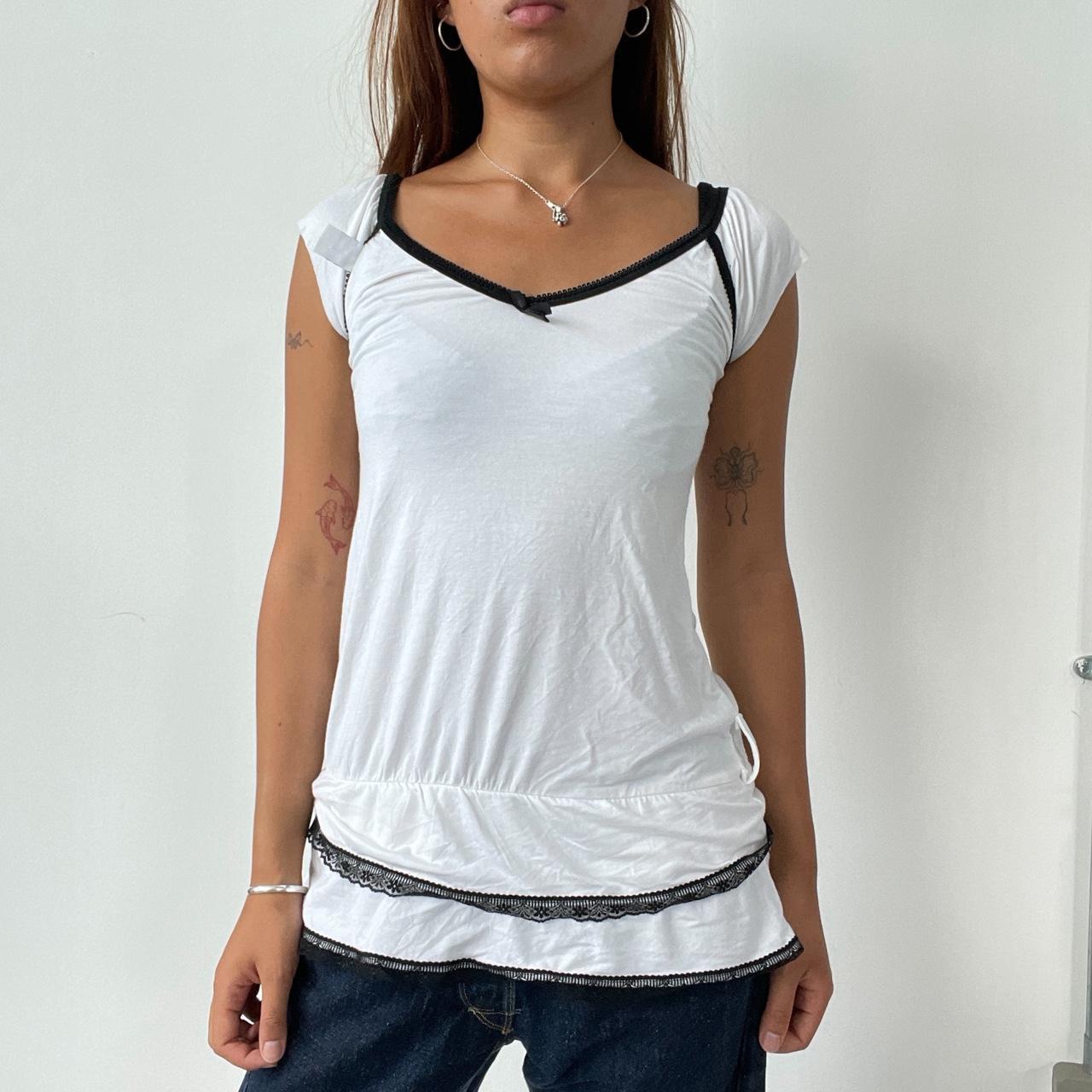 Vintage White Black Lace Trim Top