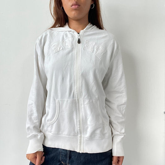 Vintage White Embroidered White Zip Up Hoodie