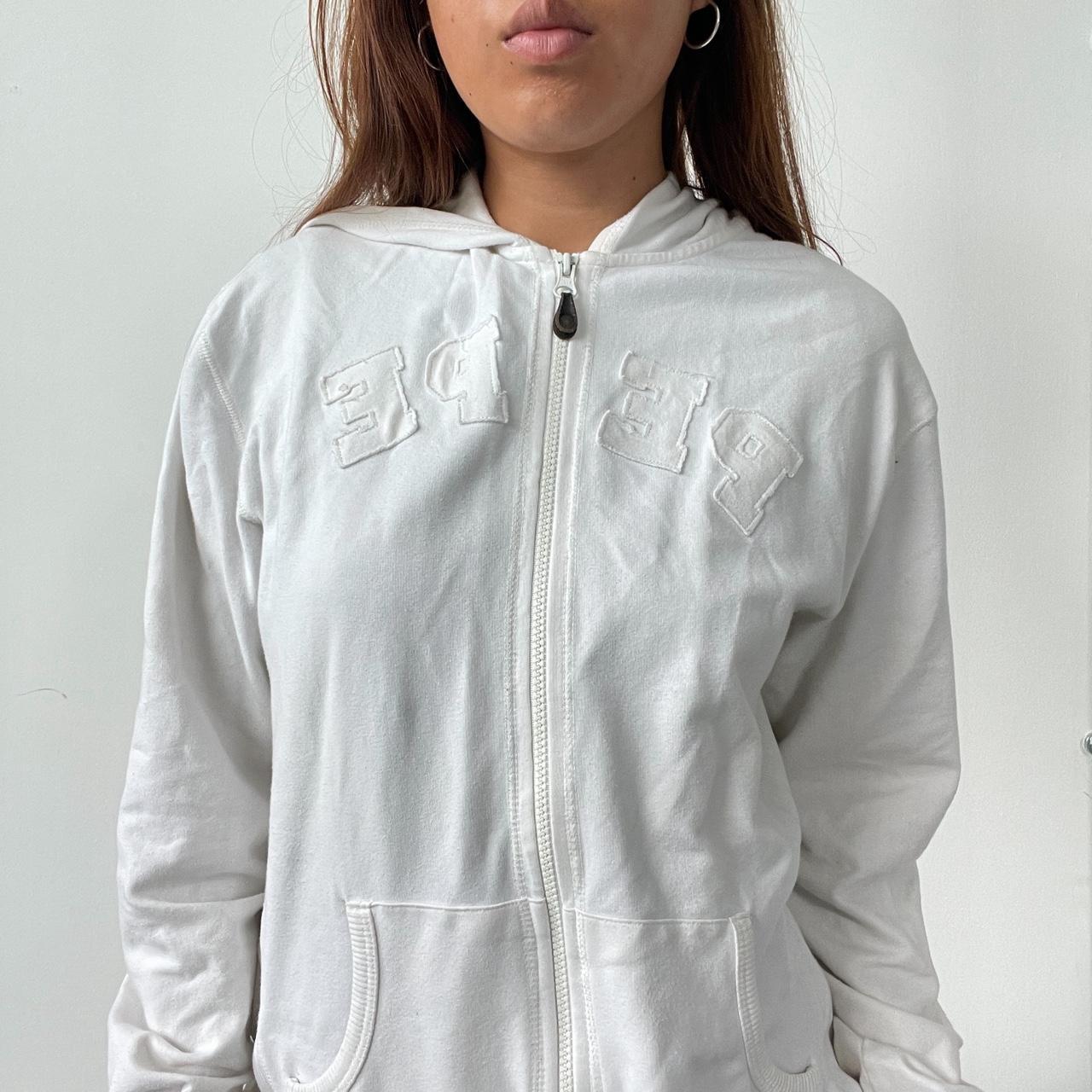 Vintage White Embroidered White Zip Up Hoodie