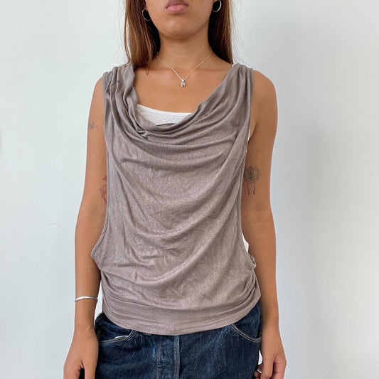 Vintage Brown Layered Cowl Neck Top