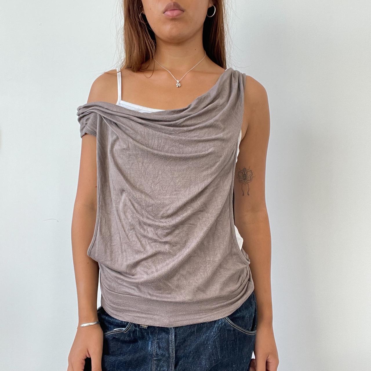 Vintage Brown Layered Cowl Neck Top