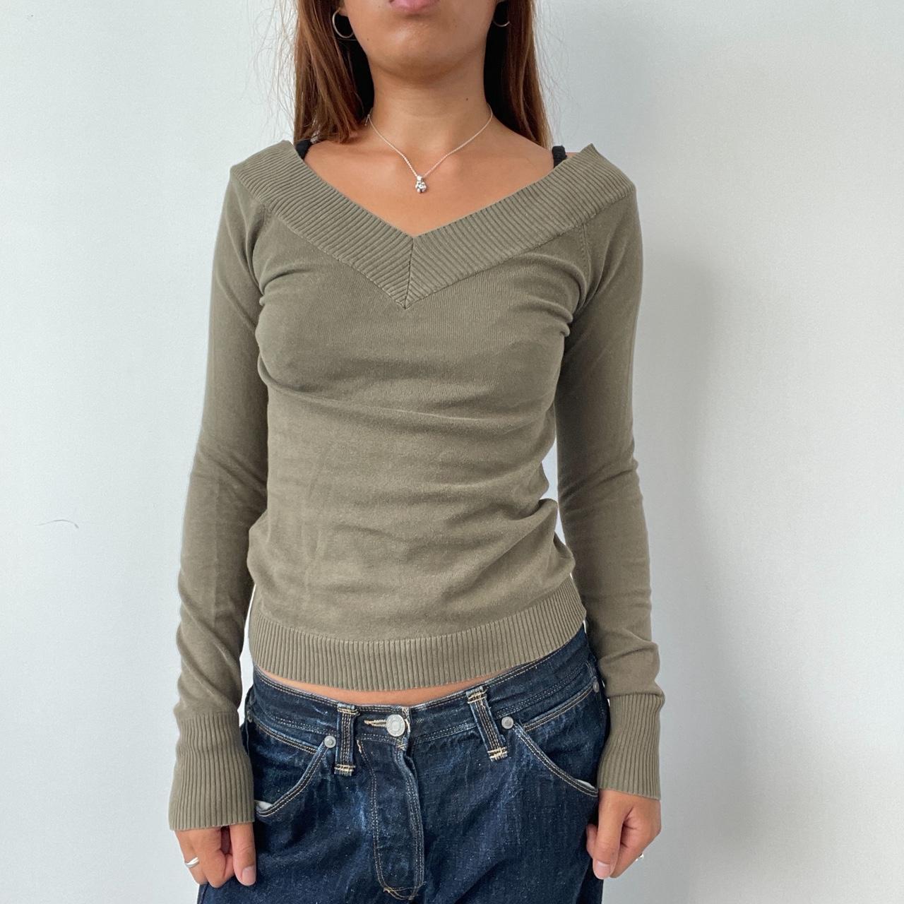 Vintage Green V Neck Top