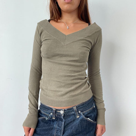 Vintage Green V Neck Top