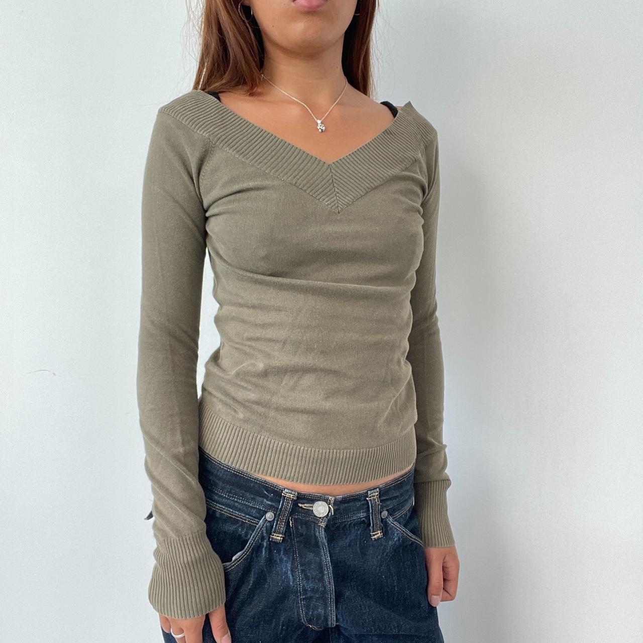 Vintage Green V Neck Top