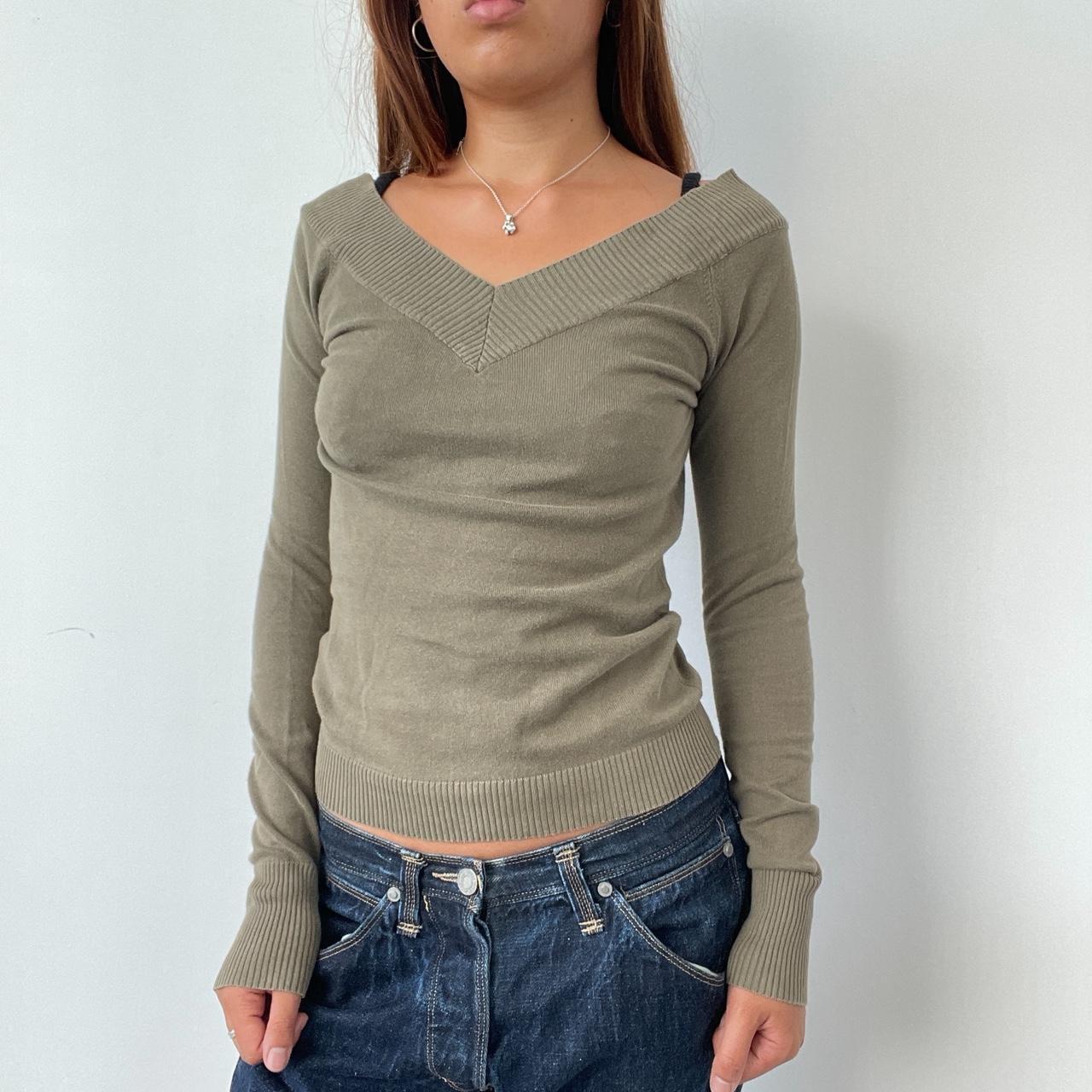 Vintage Green V Neck Top
