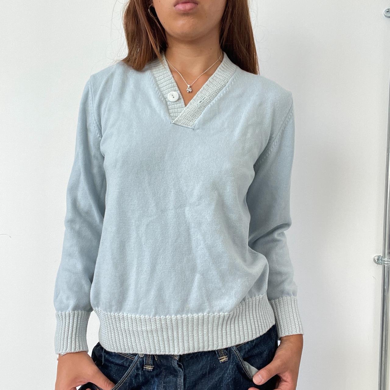 Vintage Baby Blue Knit V Neck Jumper