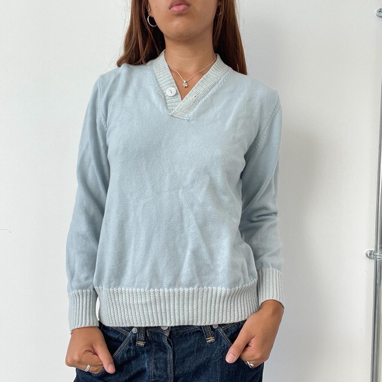 Vintage Baby Blue Knit V Neck Jumper
