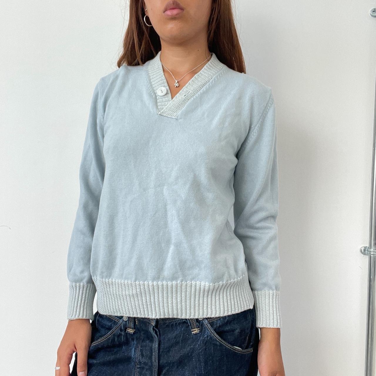 Vintage Baby Blue Knit V Neck Jumper