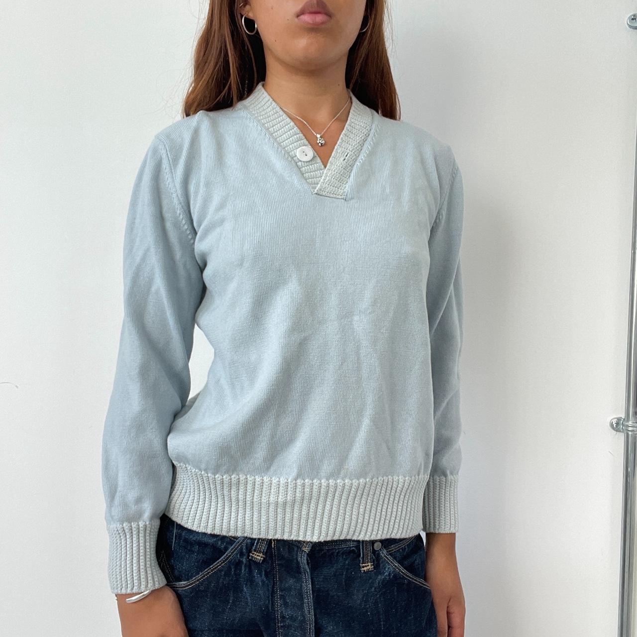 Vintage Baby Blue Knit V Neck Jumper