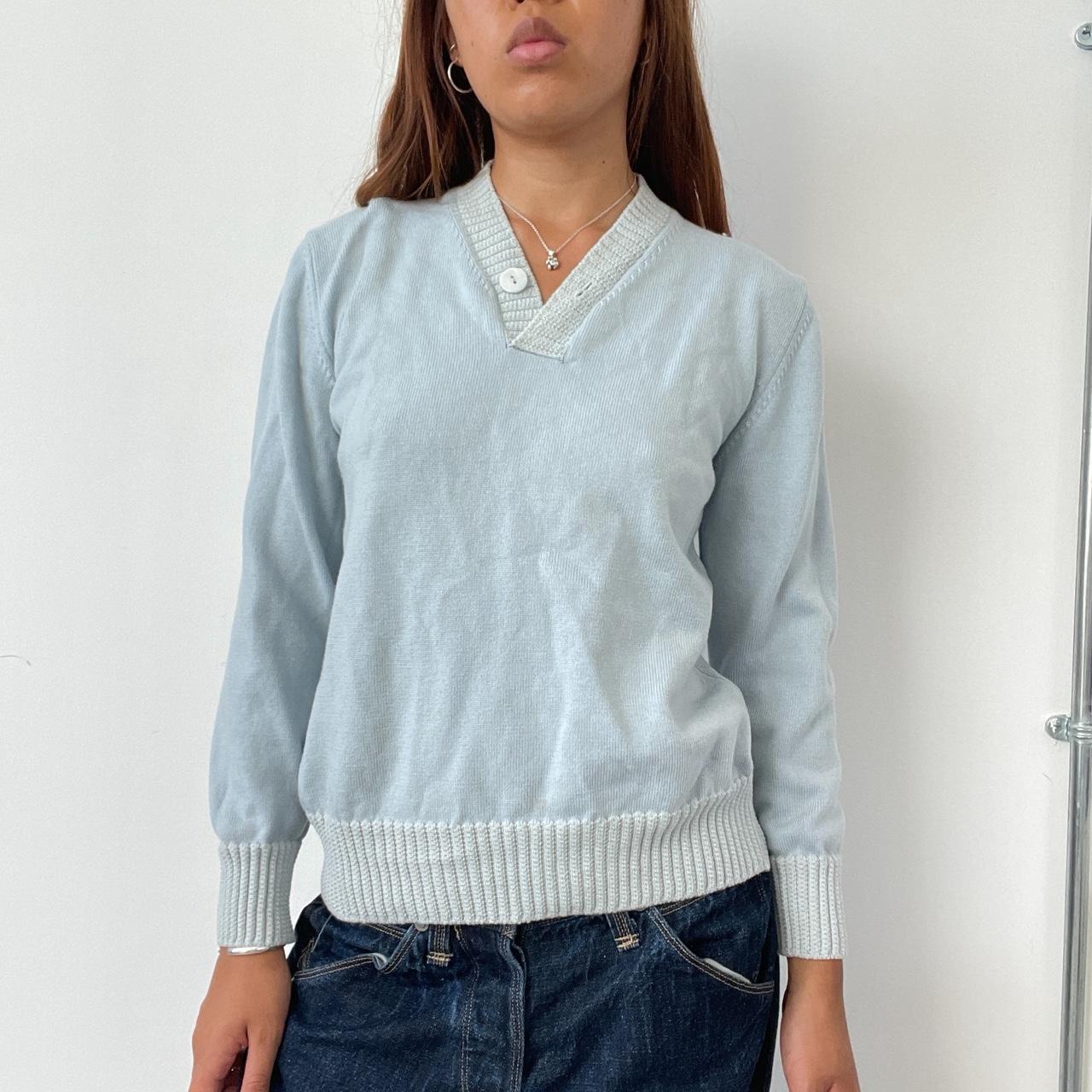 Vintage Baby Blue Knit V Neck Jumper
