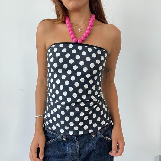 Vintage Polka Dot Halter Neck Beaded Tie Up Top