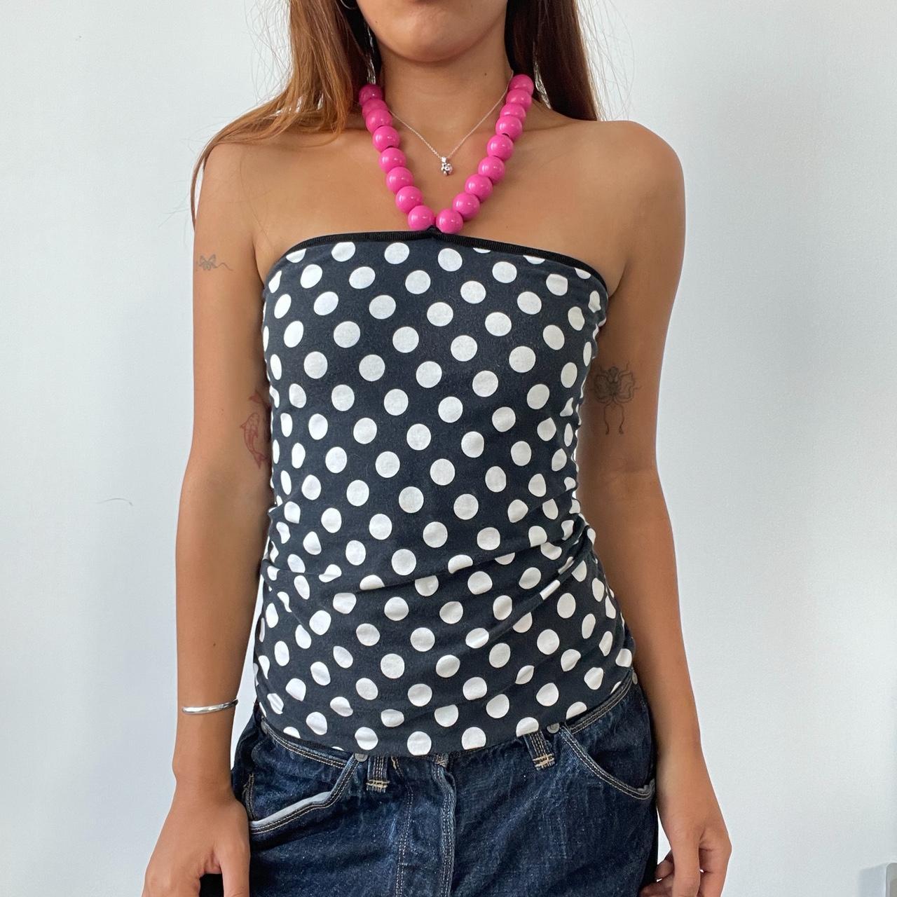 Vintage Polka Dot Halter Neck Beaded Tie Up Top