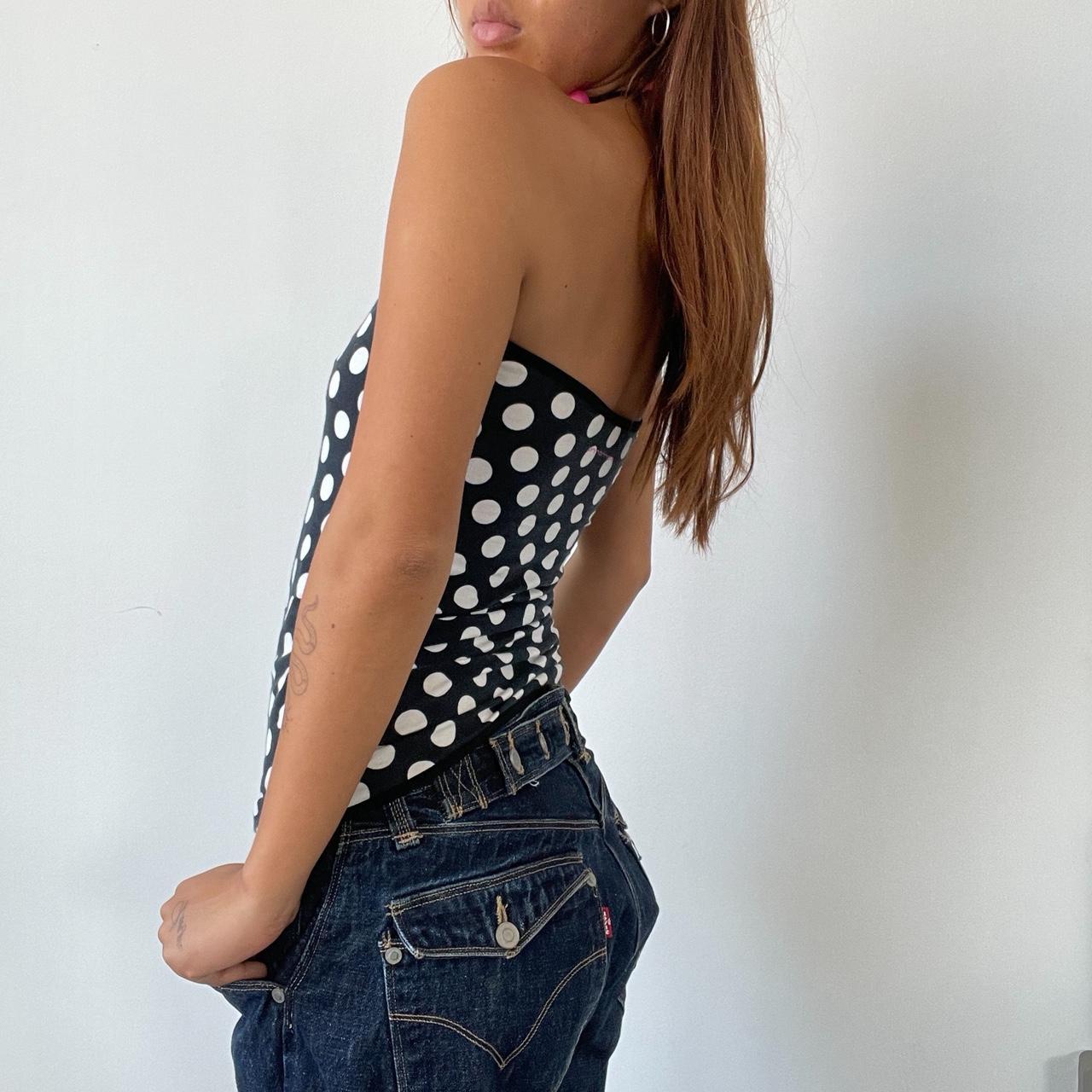 Vintage Polka Dot Halter Neck Beaded Tie Up Top