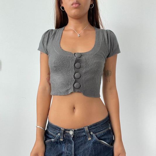 Vintage Grey Knit Crop Cardigan