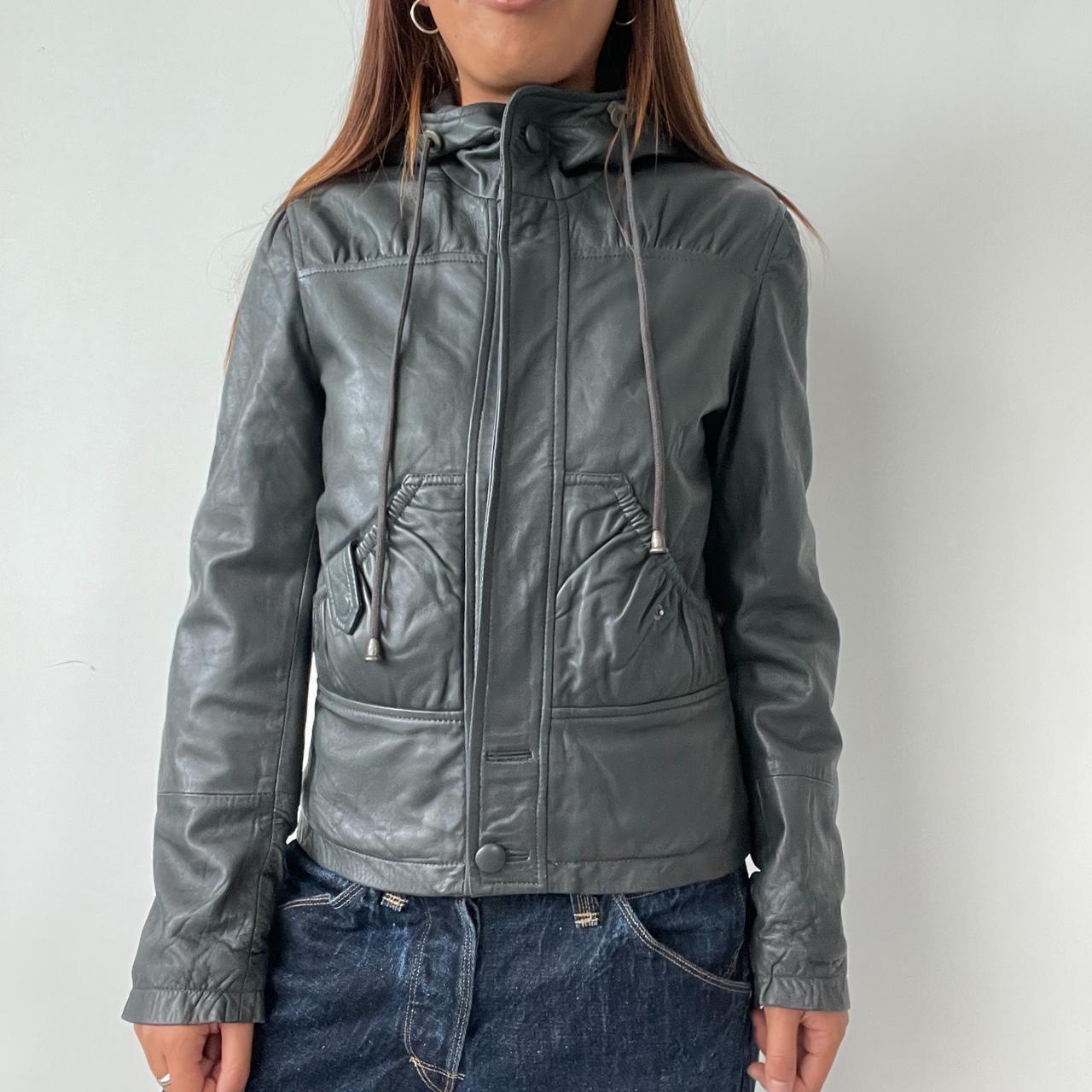 Vintage Leather Zip Up Hooded Jacket