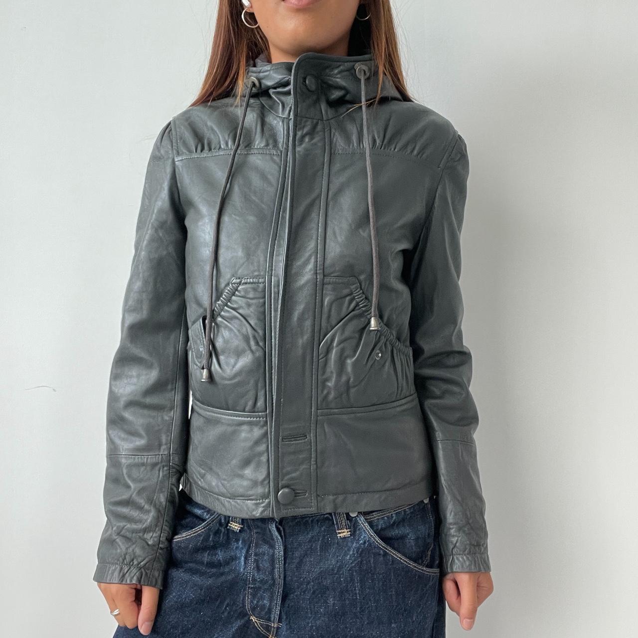 Vintage Leather Zip Up Hooded Jacket