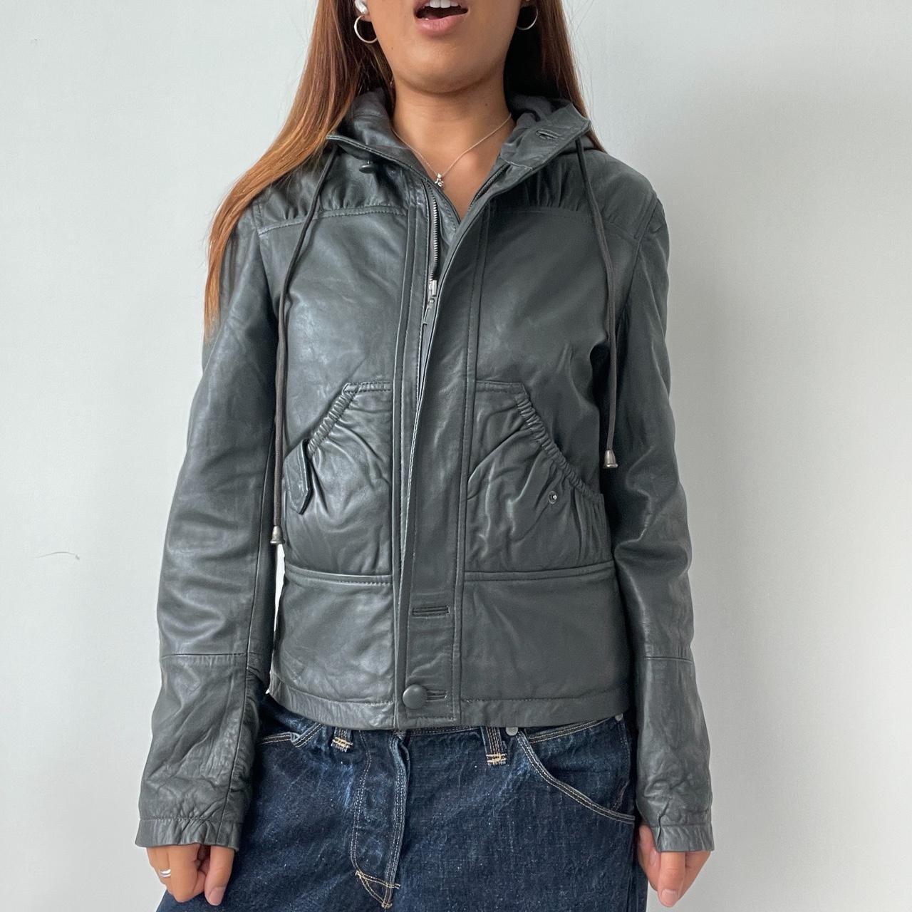 Vintage Leather Zip Up Hooded Jacket