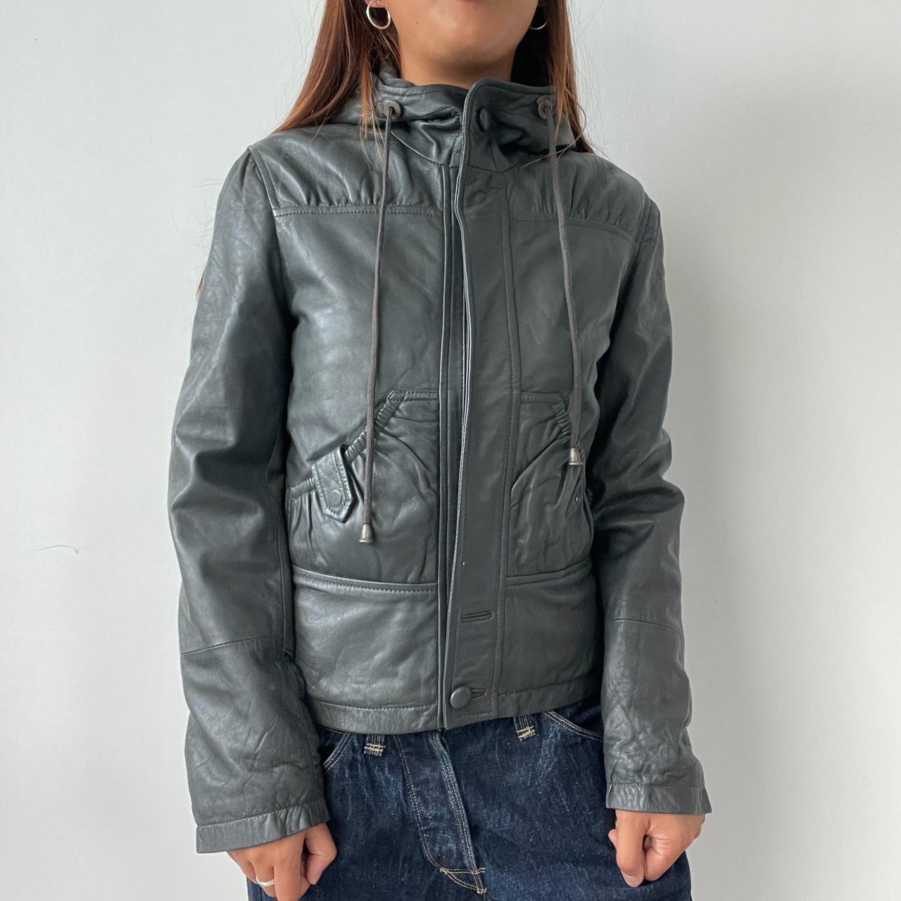 Vintage Leather Zip Up Hooded Jacket