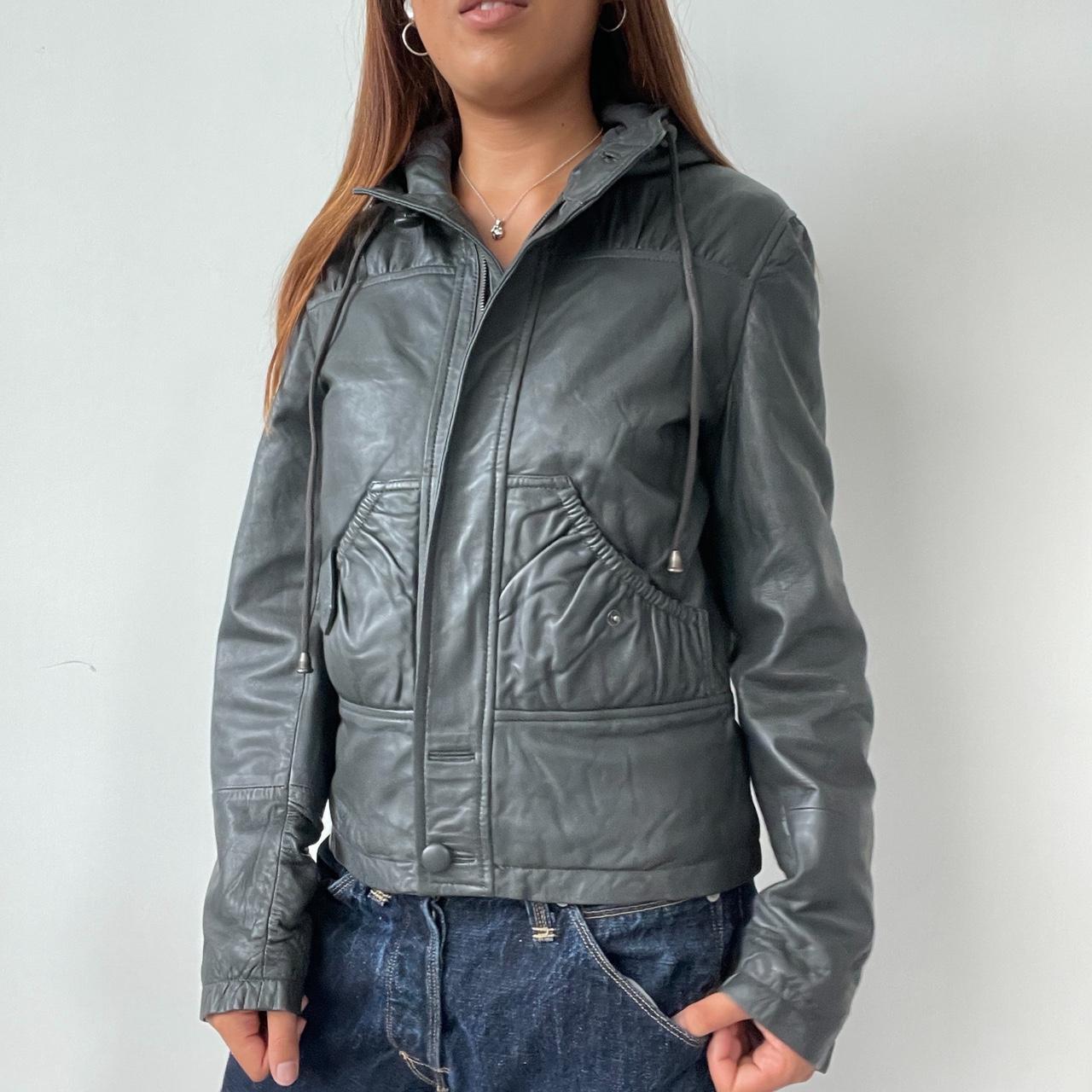 Vintage Leather Zip Up Hooded Jacket