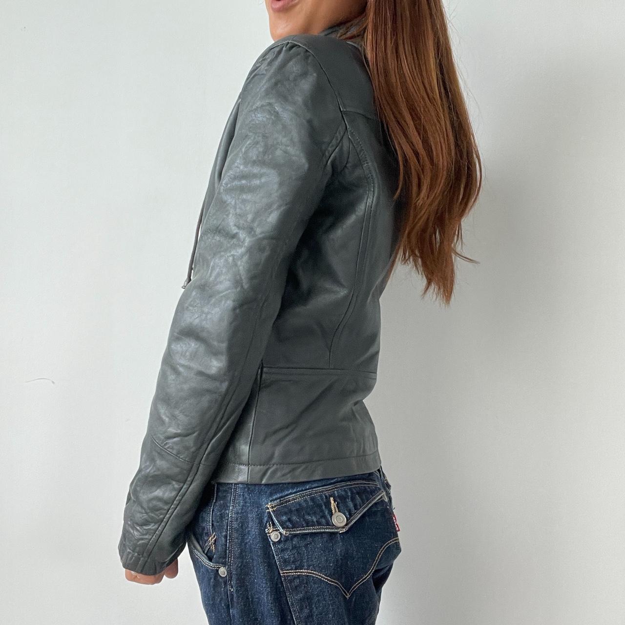 Vintage Leather Zip Up Hooded Jacket