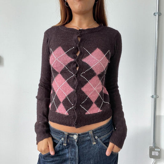 Vintage Brown Argyle Cardigan
