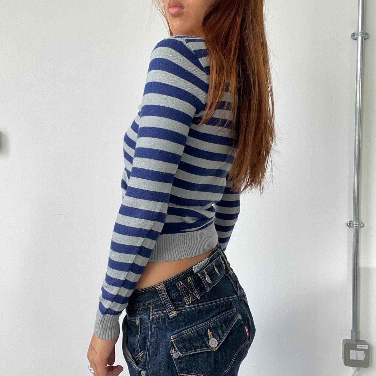 Vintage Navy Grey V Neck Jumper
