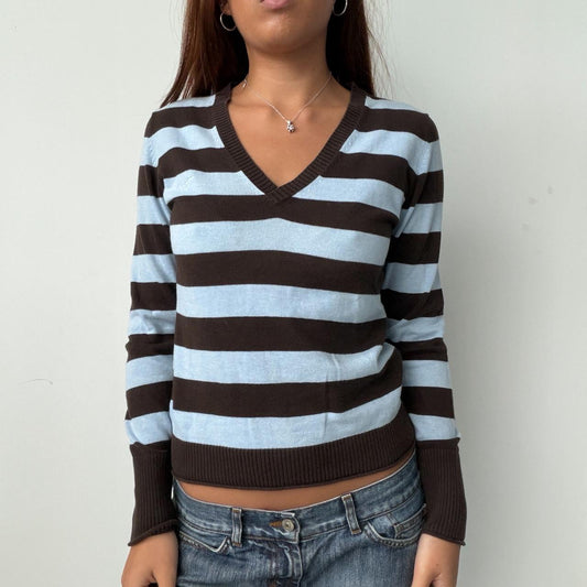 Vintage Brown Blue Vneck Jumper