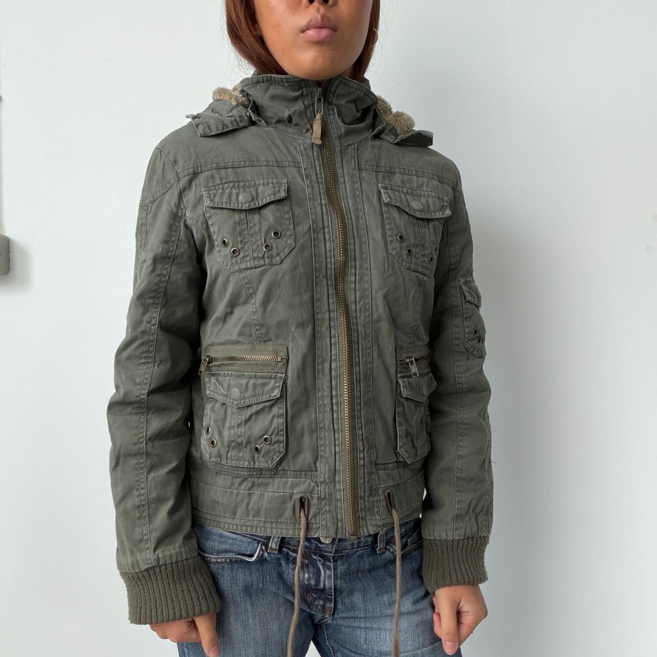 Vintage Khaki Zip Up Utility Jacket